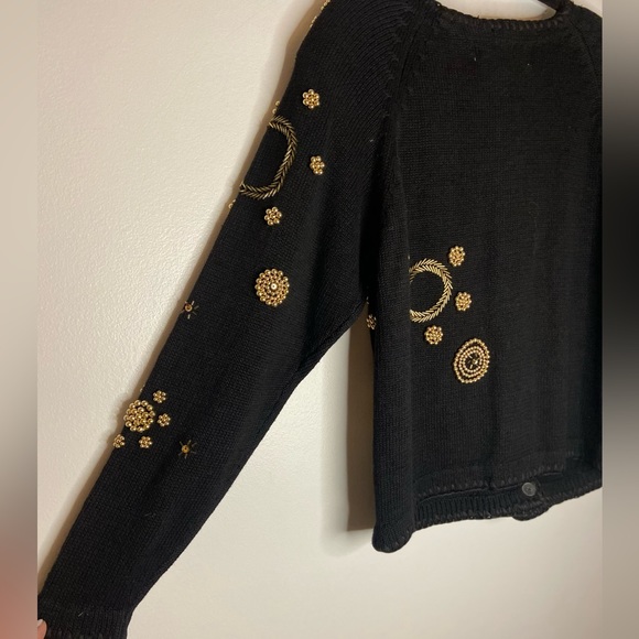 💜Vintage Victoria Harbour Black Beaded Embroidered Button front Cardigan Size M - Picture 5 of 6